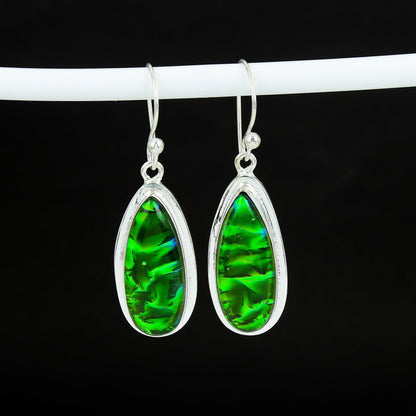 Green Australian Opal Gemstone Earrings