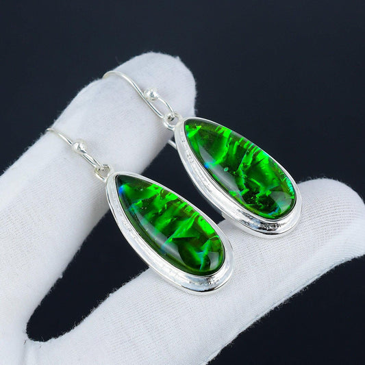 Green Australian Opal Gemstone Earrings