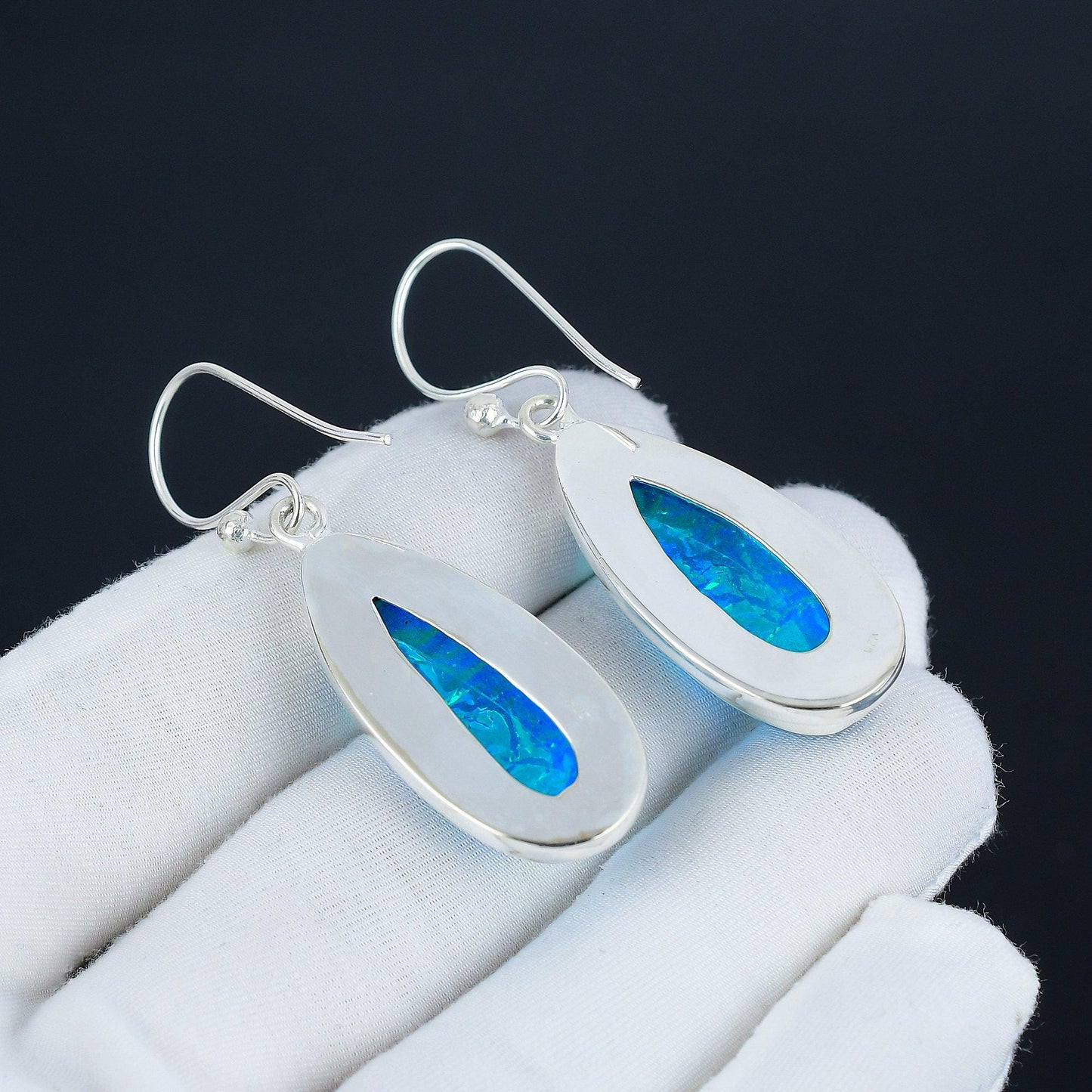 Blue Australian Triplet Opal Silver Earrings