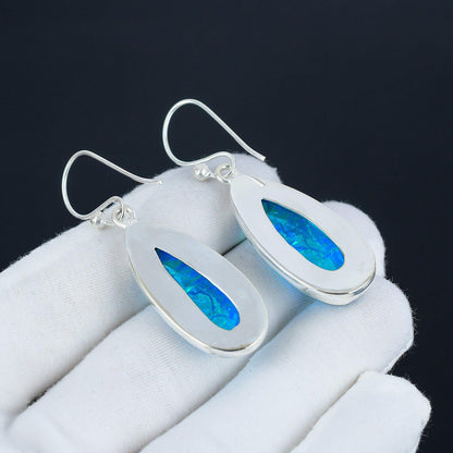 Blue Australian Triplet Opal Silver Earrings