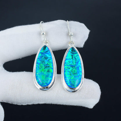 Blue Australian Triplet Opal Silver Earrings