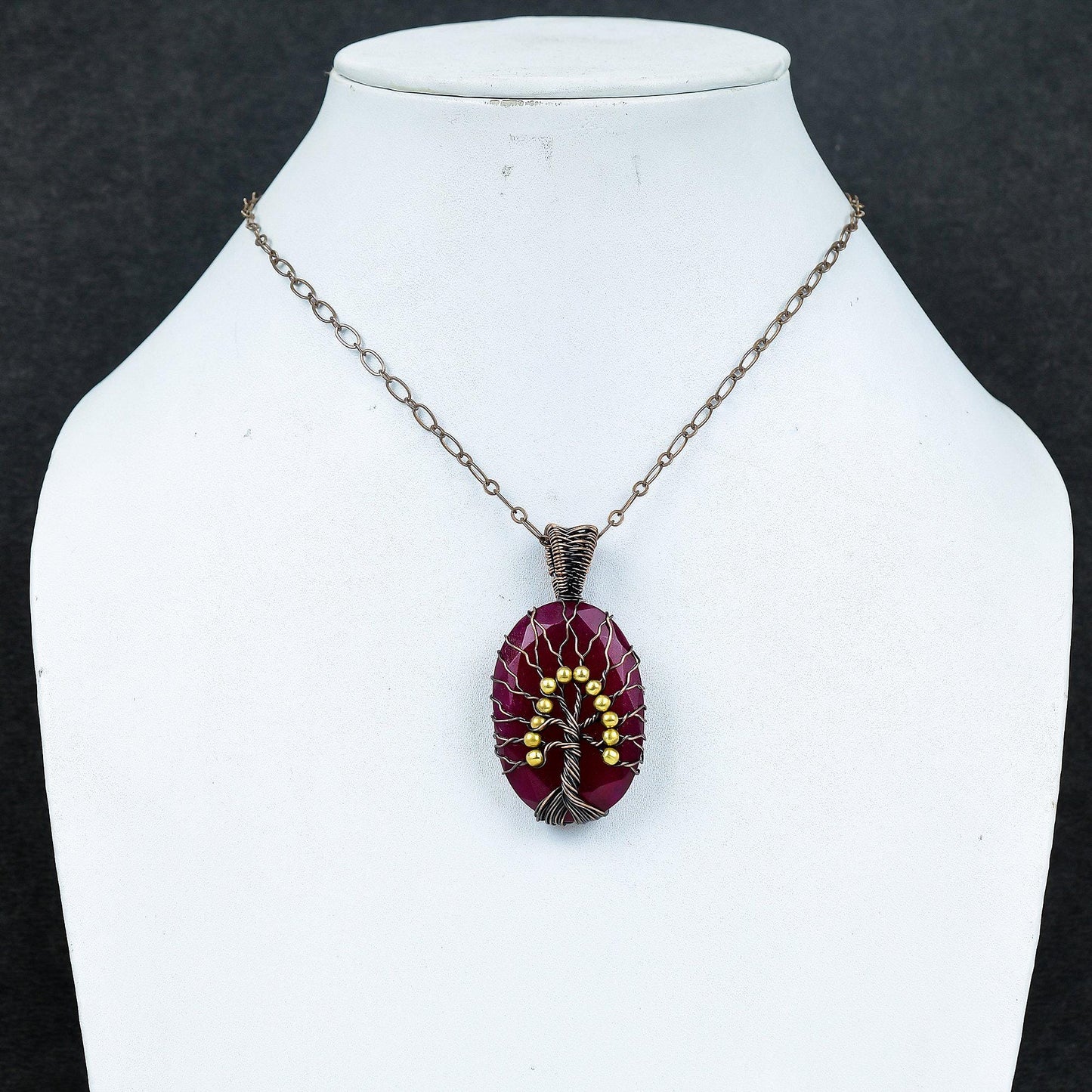 Red Ruby Gemstone Tree of Life Pendant