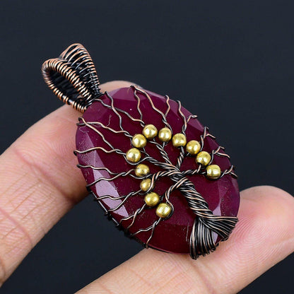 Red Ruby Gemstone Tree of Life Pendant