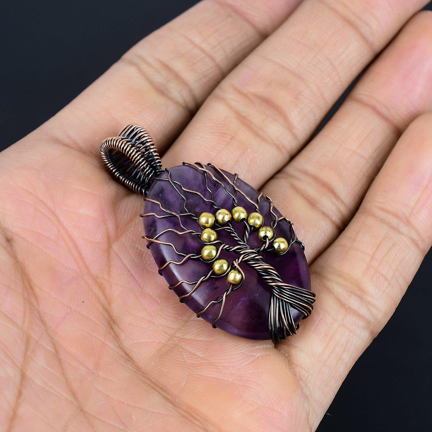 Purple Amethyst Gemstone Tree of Life Pendant