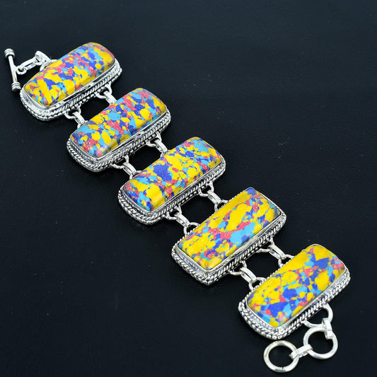 Rainbow Jasper Sterling Silver Bracelet