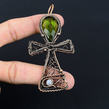 Green Peridot Gemstone Ankh Pendant