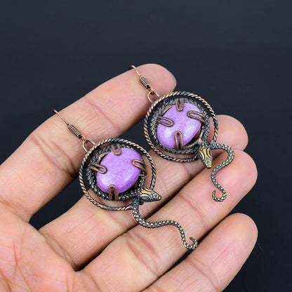 Purple Purpurite Gemstone Dangle Earrings