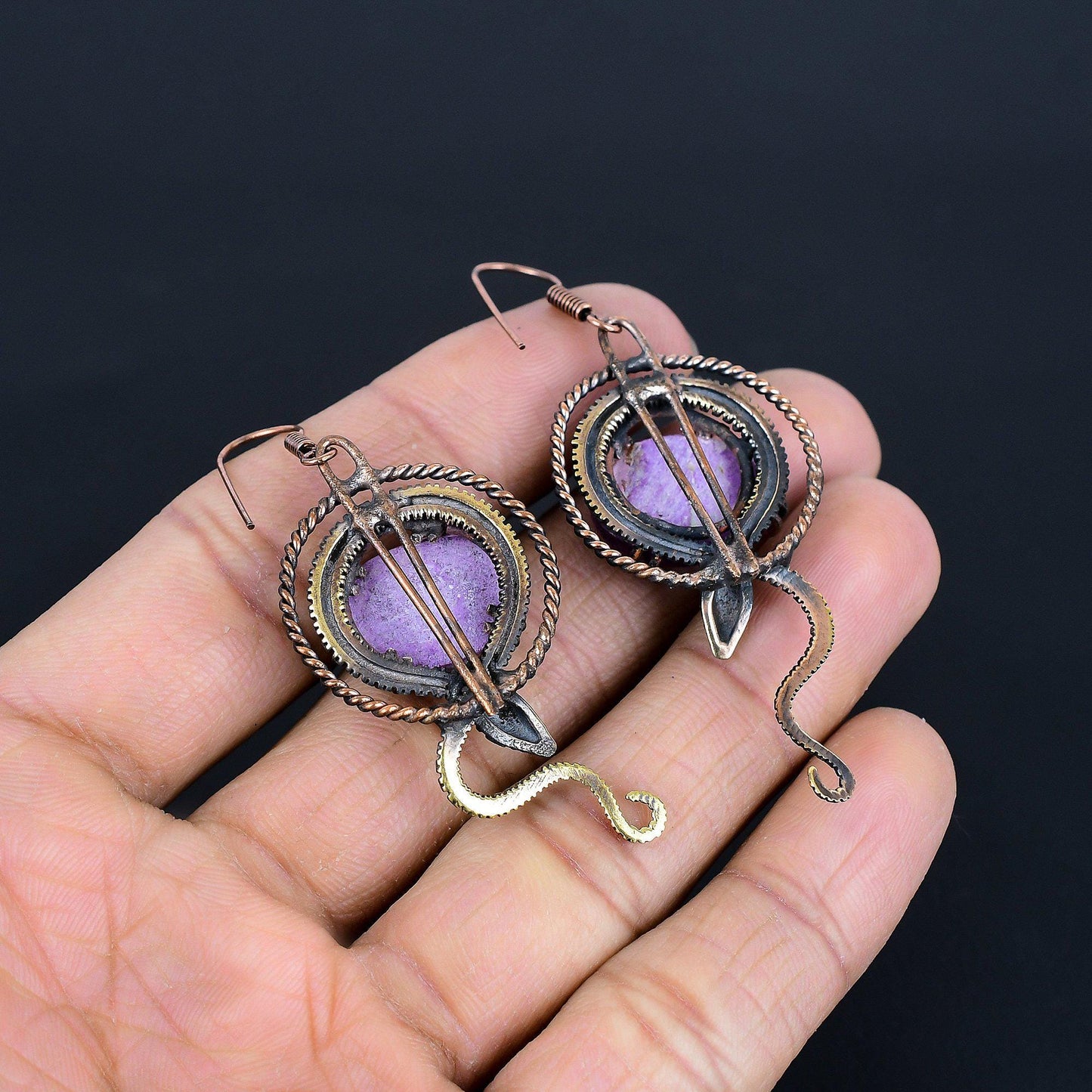 Purple Purpurite Gemstone Dangle Earrings