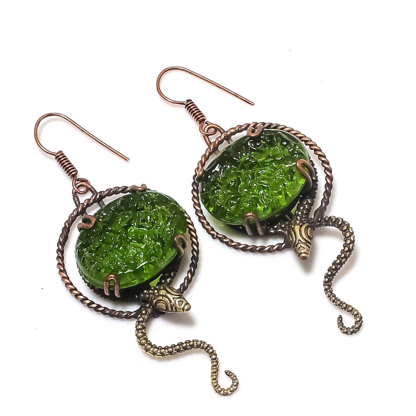 Green Moldavite Gemstone Earrings