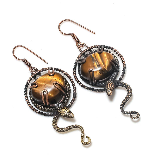 Copper Tiger Eye Gemstone Earrings