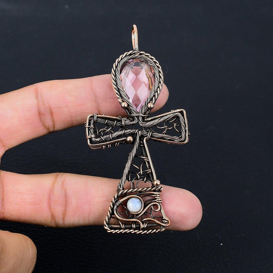 Pink Kunzite Gemstone Ankh Pendant