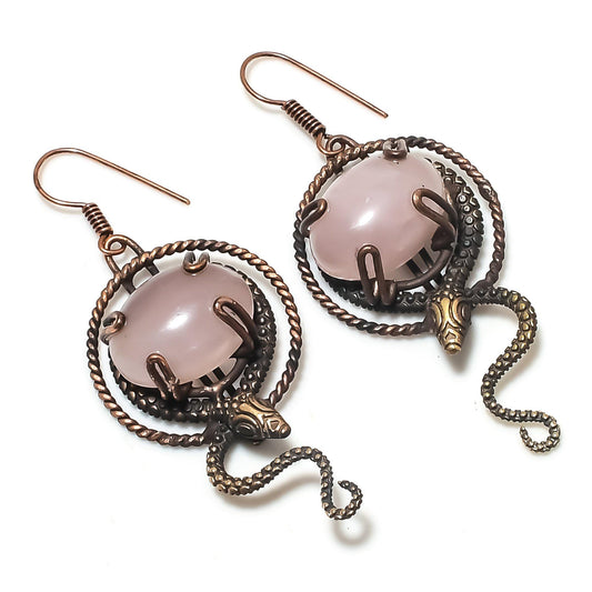 Pink Rose Quartz Gemstone Earrings