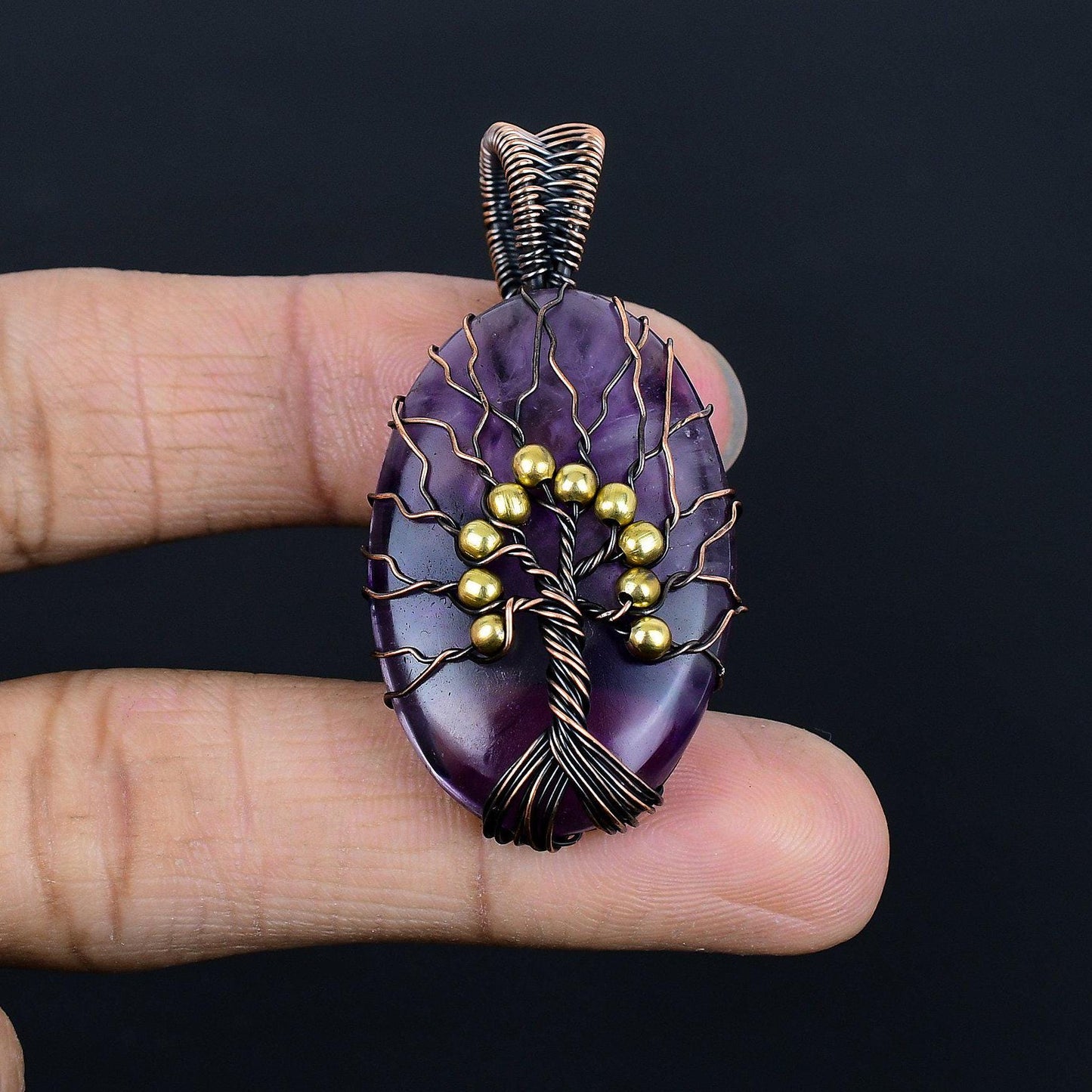 Purple Amethyst Gemstone Tree of Life Pendant