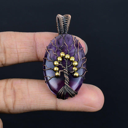 Purple Amethyst Gemstone Tree of Life Pendant