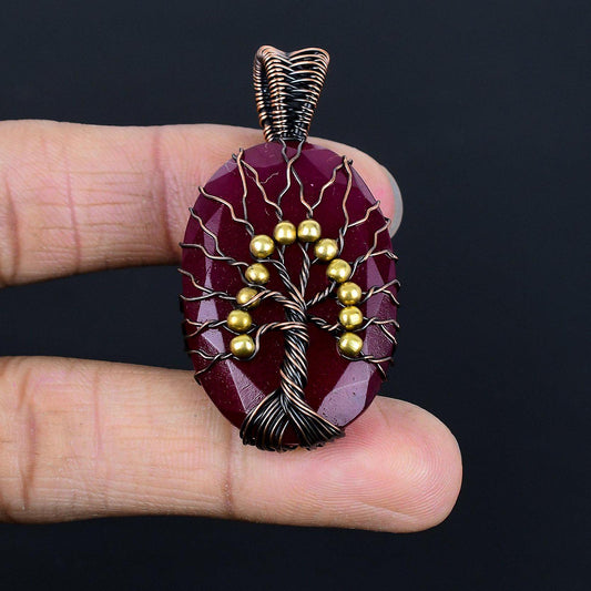 Red Ruby Gemstone Tree of Life Pendant
