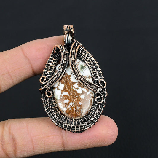 Brown & White Wild Horse Turquoise Gemstone Pendant