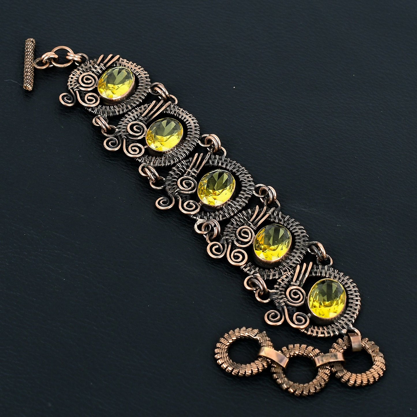 Yellow Citrine Gemstone Copper Bracelet