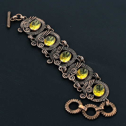 Yellow Citrine Gemstone Copper Bracelet