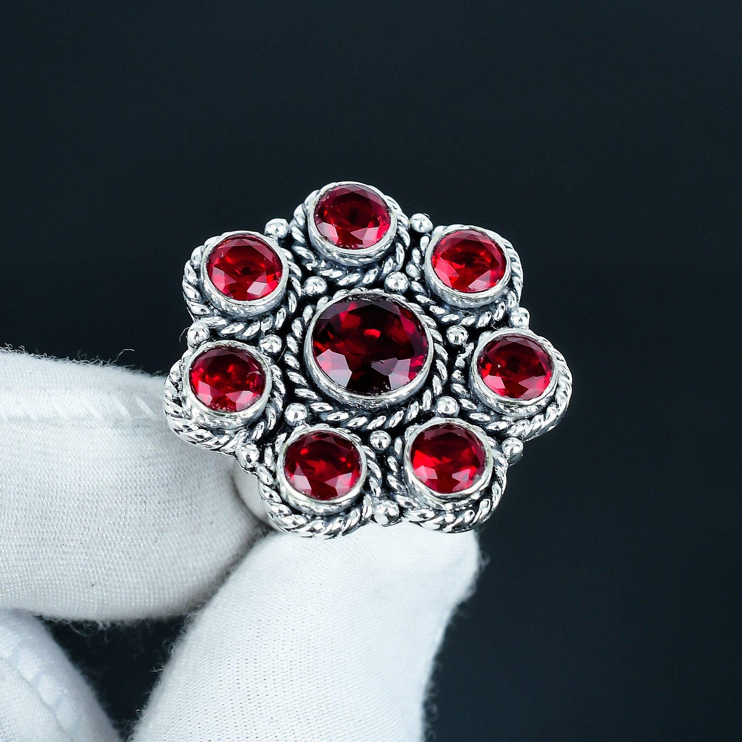 Red Garnet Sterling Silver Ring