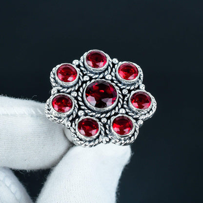 Red Garnet Sterling Silver Ring