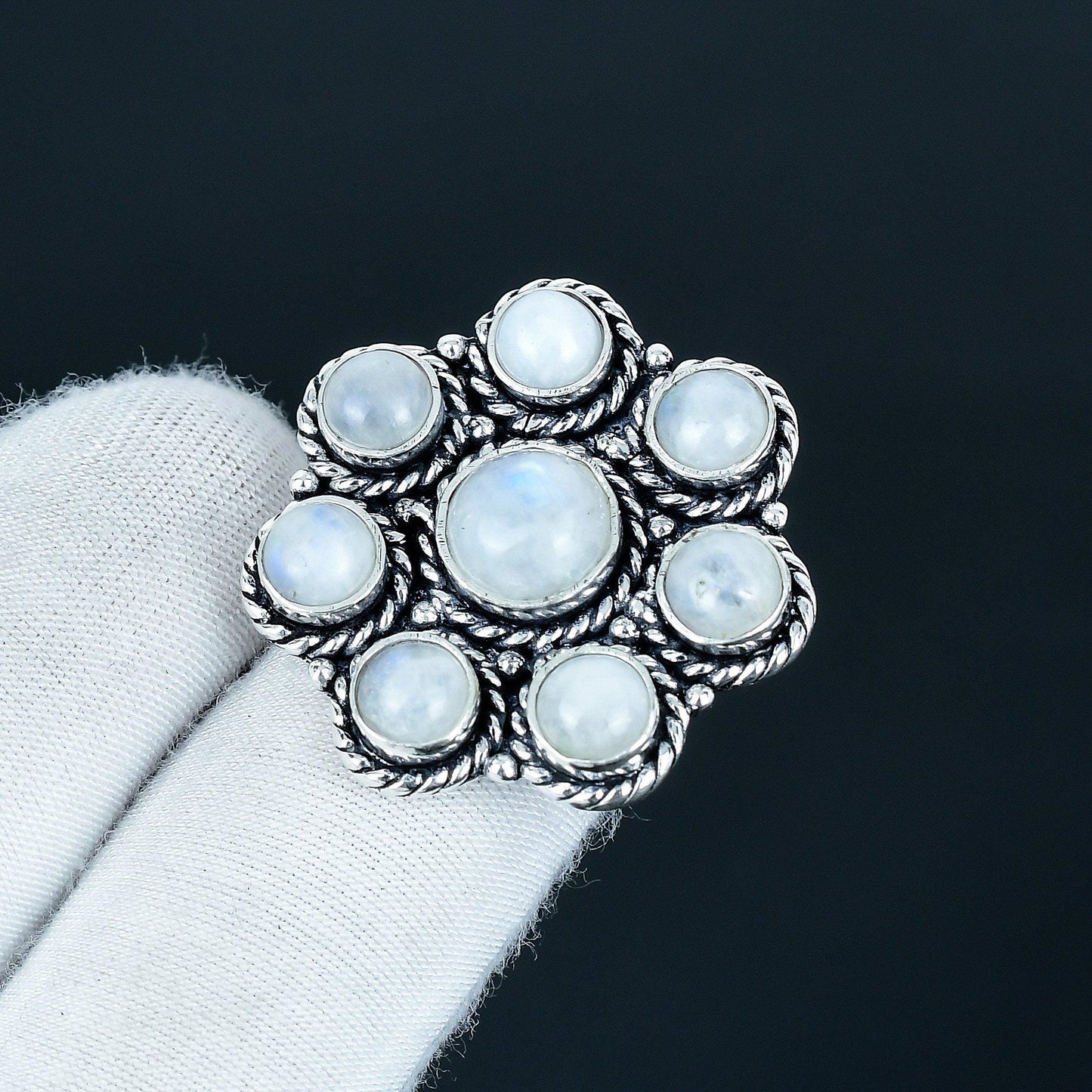 Rainbow Moonstone Sterling Silver Ring