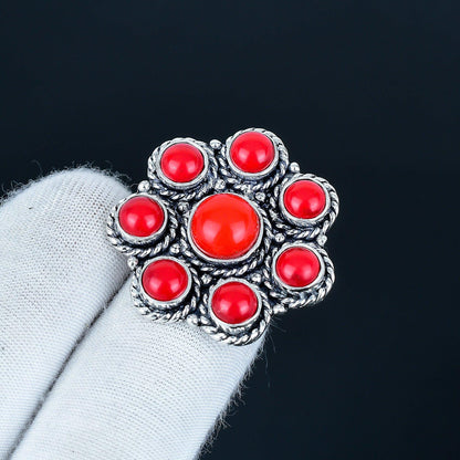 Red Coral Sterling Silver Ring