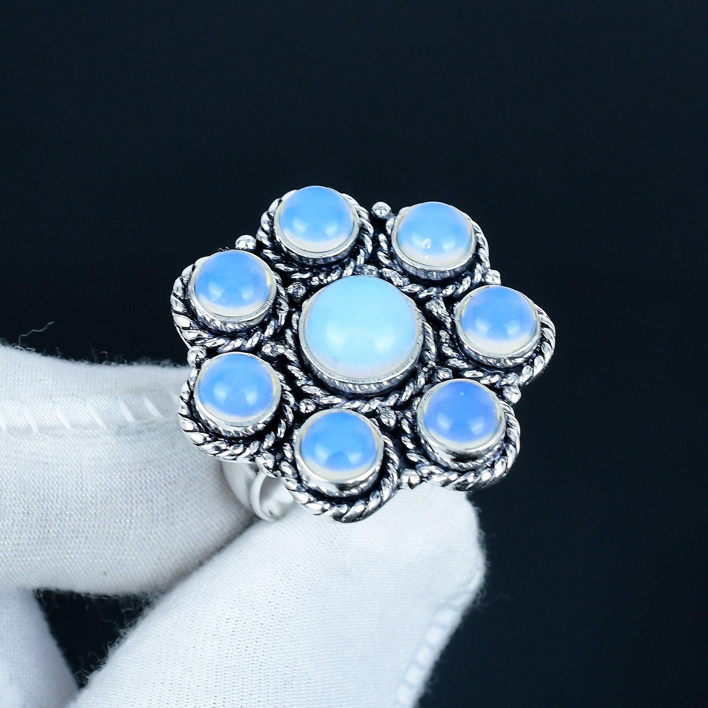Milky White Opal Gemstone Ring