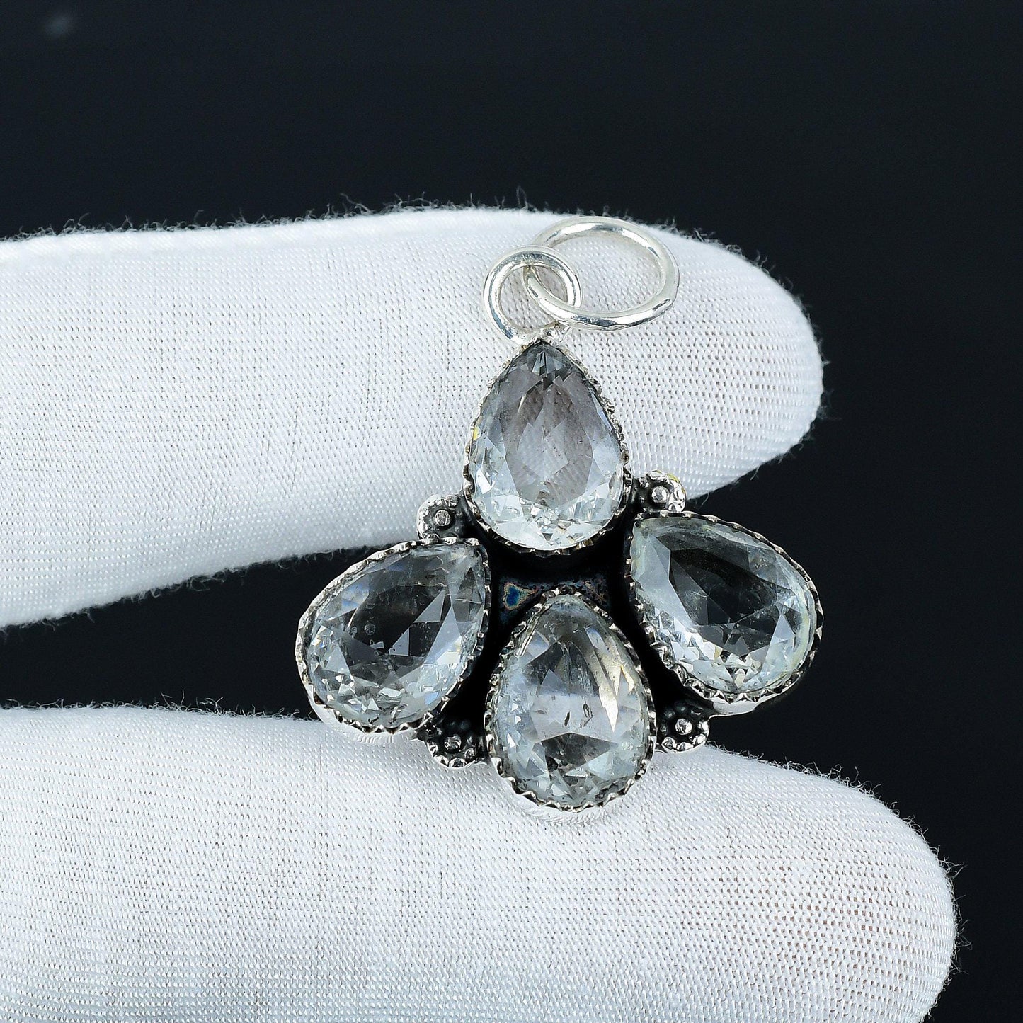White Topaz Teardrop Sterling Silver Pendant