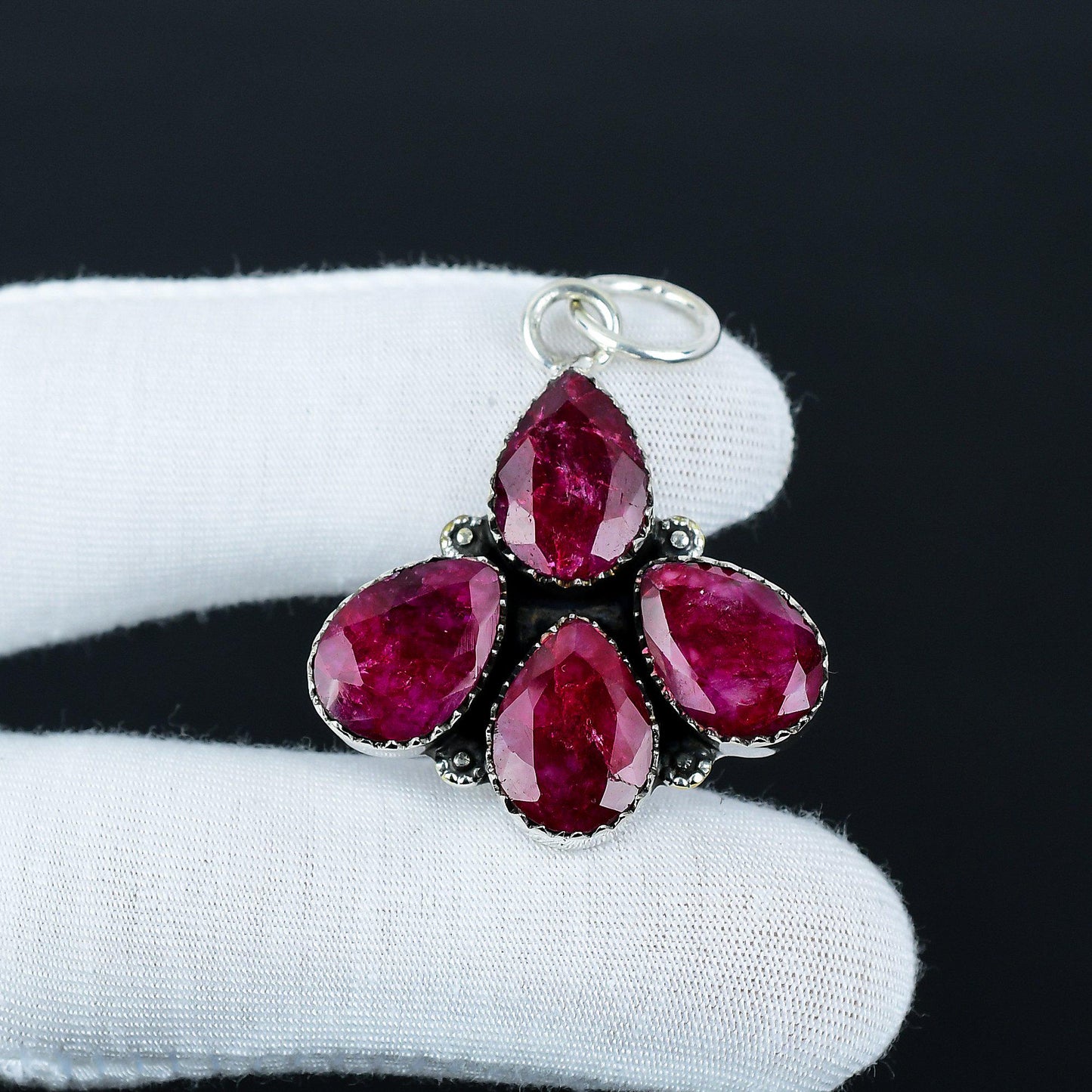 Kashmir Ruby Sterling Silver Pendant