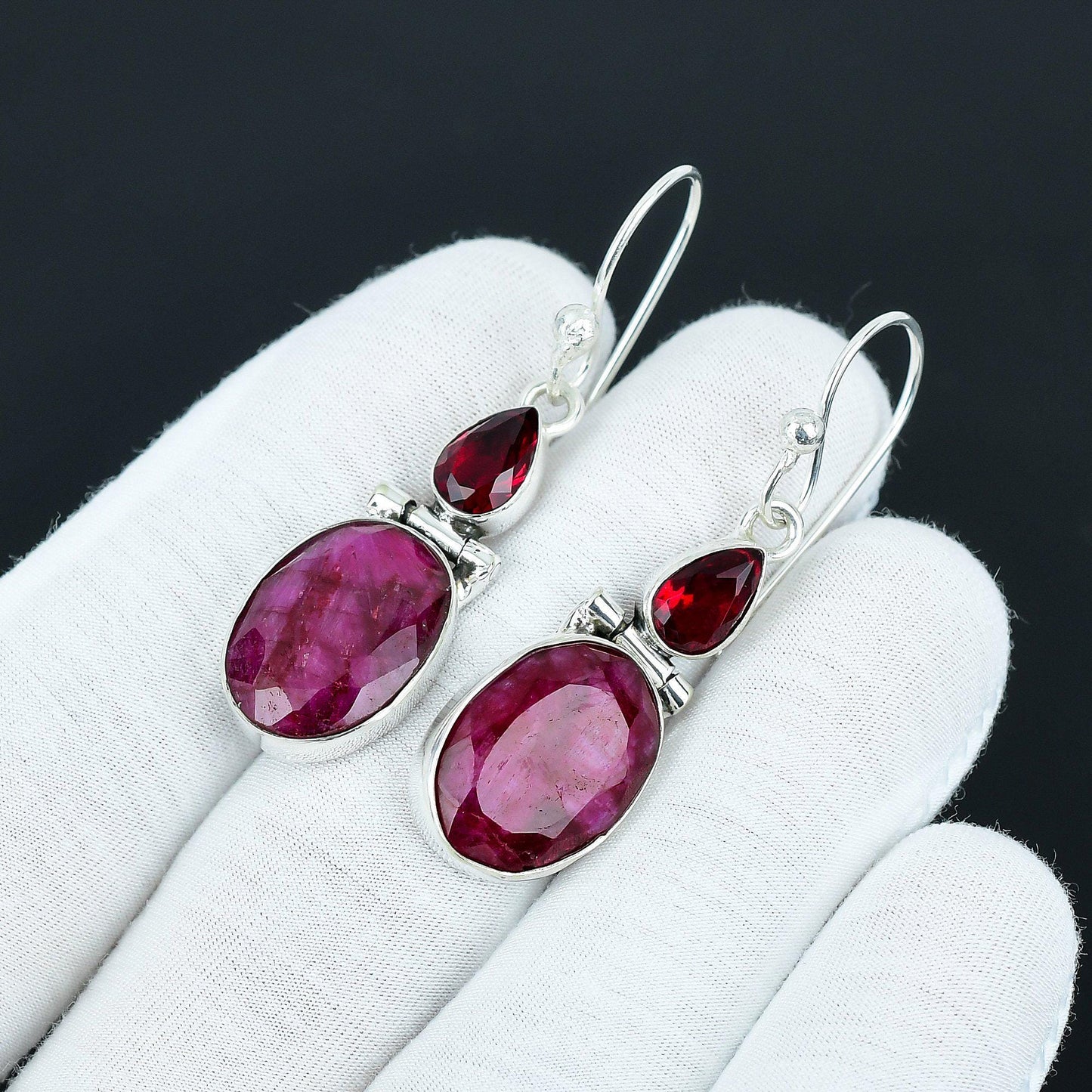 Kashmir Ruby & Red Garnet Dangle Earrings