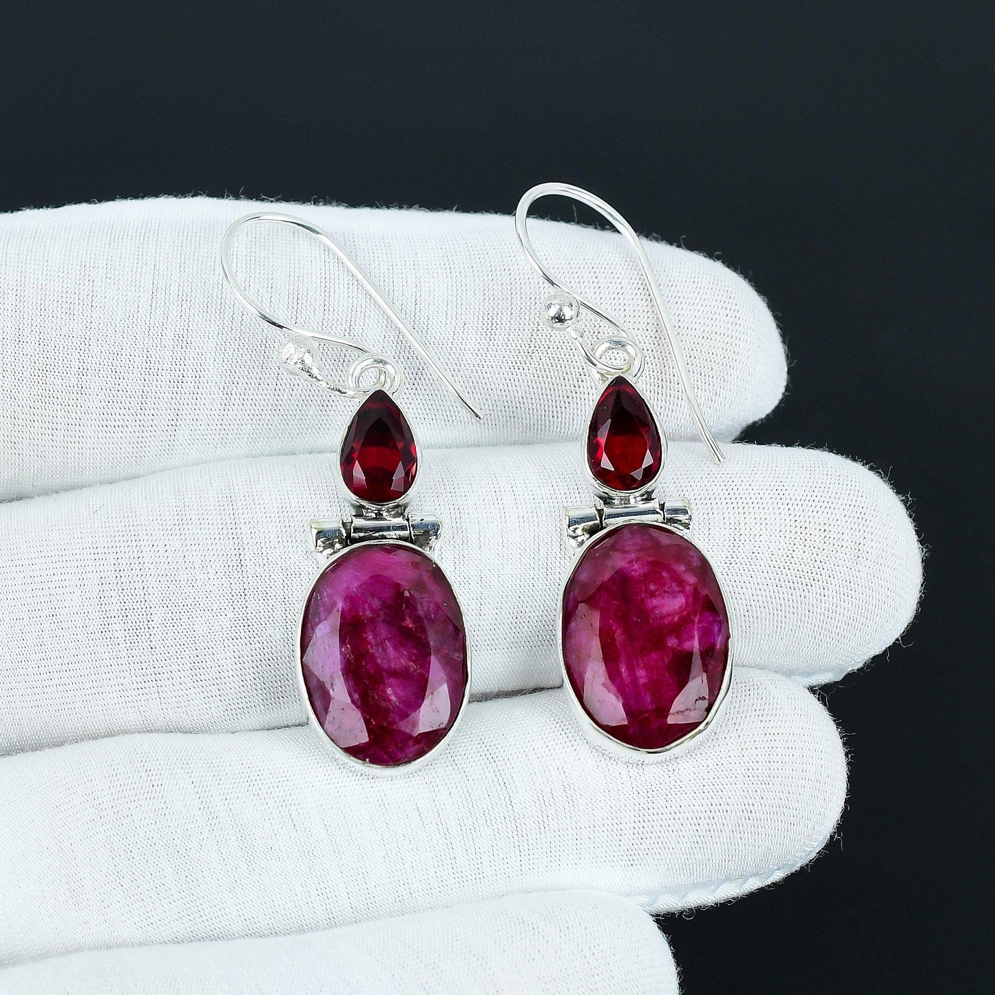 Kashmir Ruby & Red Garnet Dangle Earrings