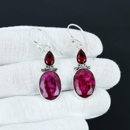 Kashmir Ruby & Red Garnet Dangle Earrings