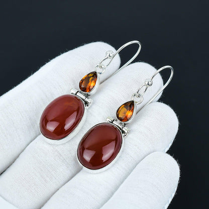 Orange Carnelian & Golden Topaz Silver Earrings