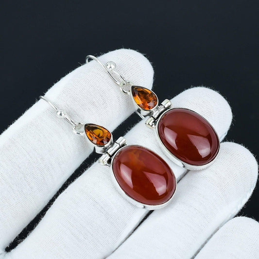 Orange Carnelian & Golden Topaz Silver Earrings