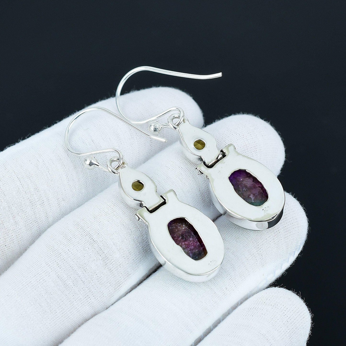 Rainbow Solar Quartz & Citrine Silver Drop Earrings