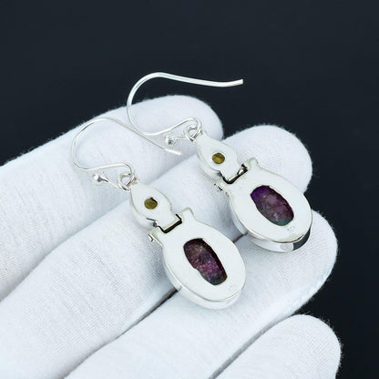 Rainbow Solar Quartz & Citrine Silver Drop Earrings