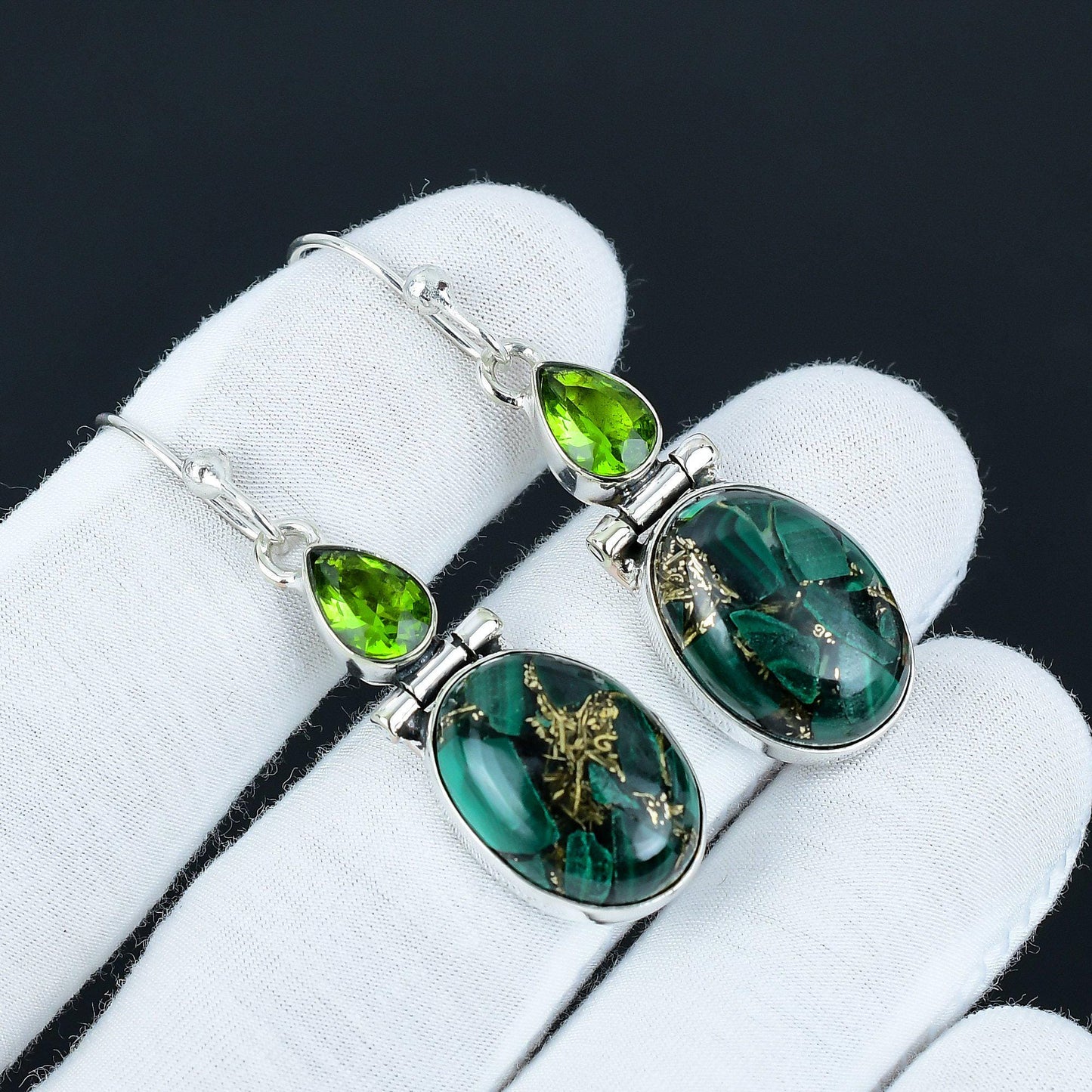Green Malachite & Peridot Drop Earrings