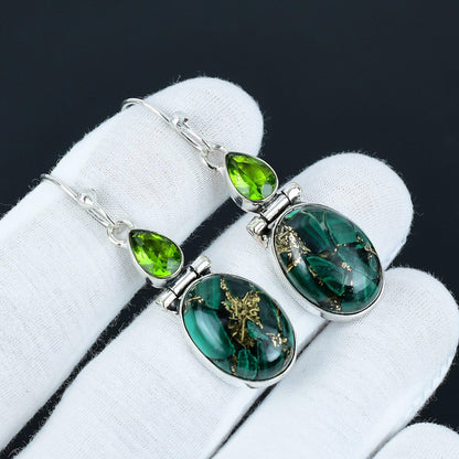 Green Malachite & Peridot Drop Earrings
