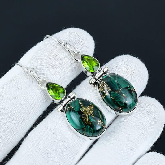 Green Malachite & Peridot Drop Earrings