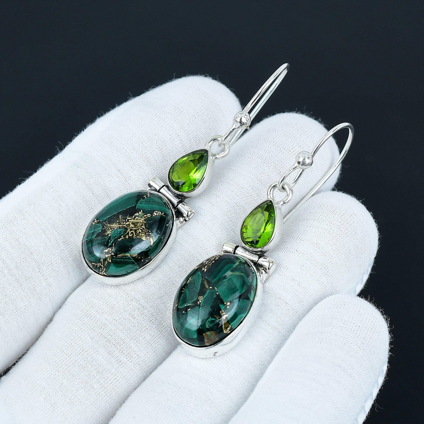 Green Malachite & Peridot Drop Earrings
