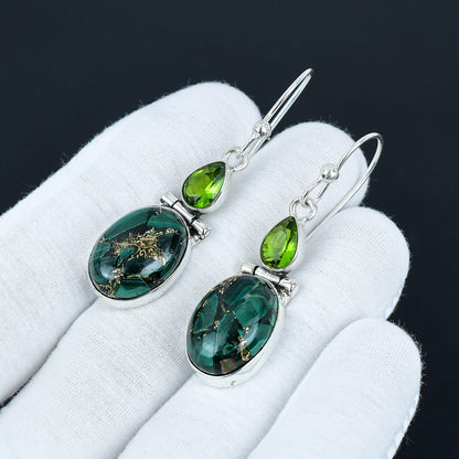 Green Malachite & Peridot Drop Earrings