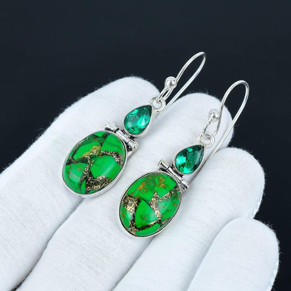 Green Turquoise & Apatite Sterling Silver Drop Earrings