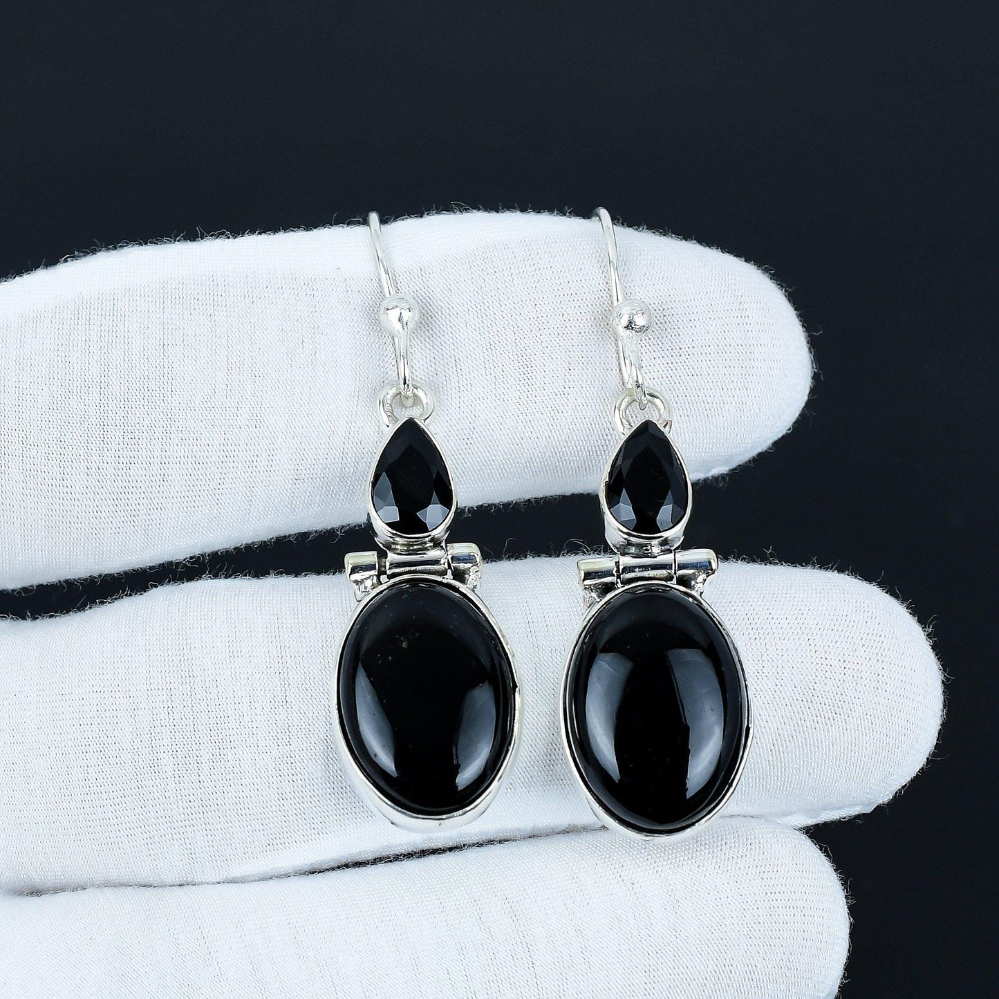 Black Onyx and Spinel Gemstone Earrings