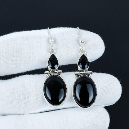 Black Onyx and Spinel Gemstone Earrings