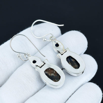 Blue Sodalite & Sapphire Gemstone Earrings