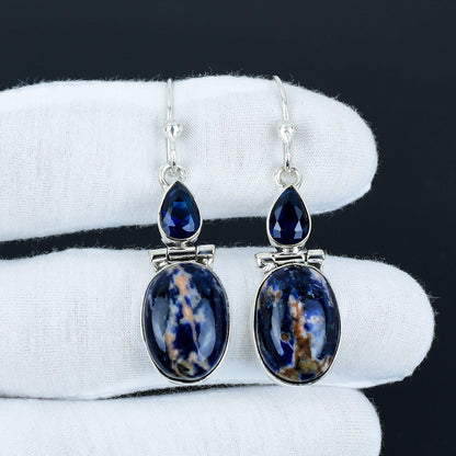 Blue Sodalite & Sapphire Gemstone Earrings