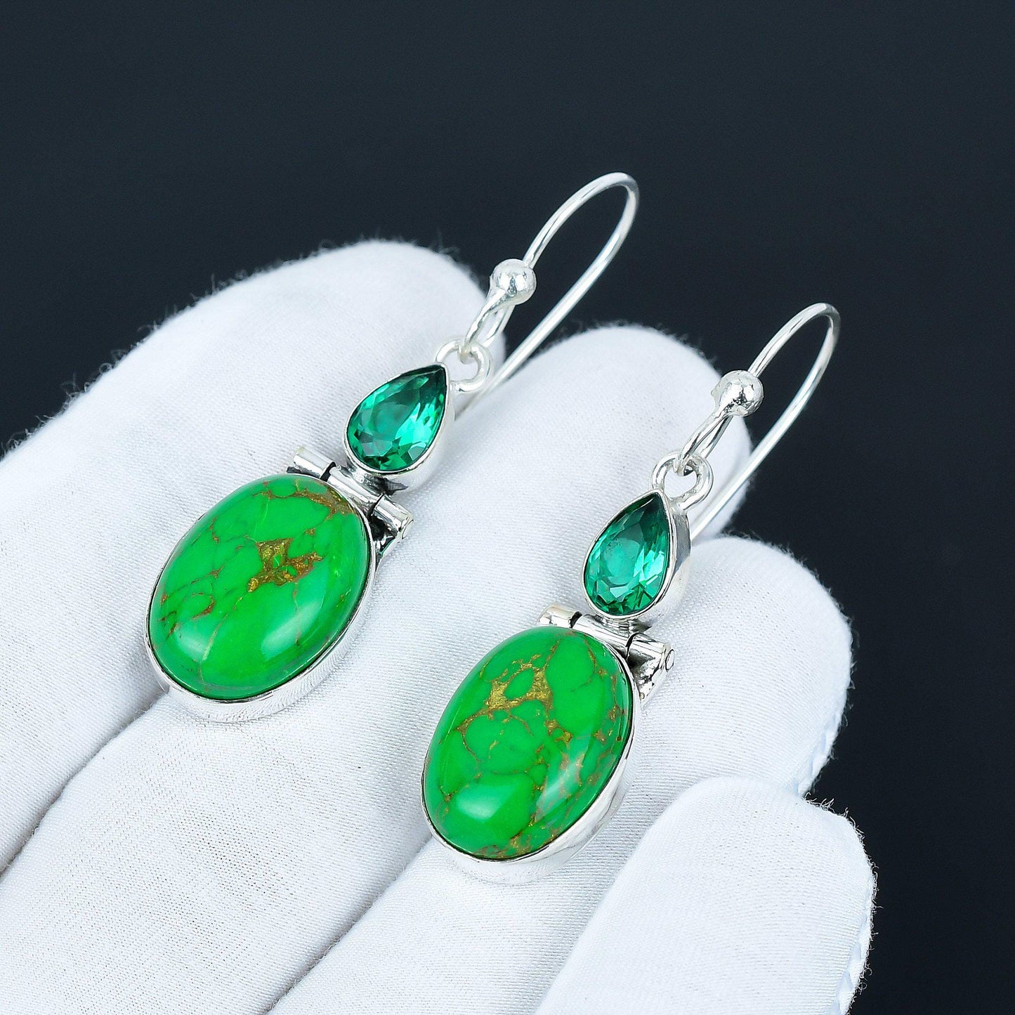 Green Copper Turquoise & Apatite Dangle Earrings