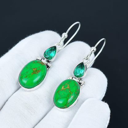 Green Copper Turquoise & Apatite Dangle Earrings