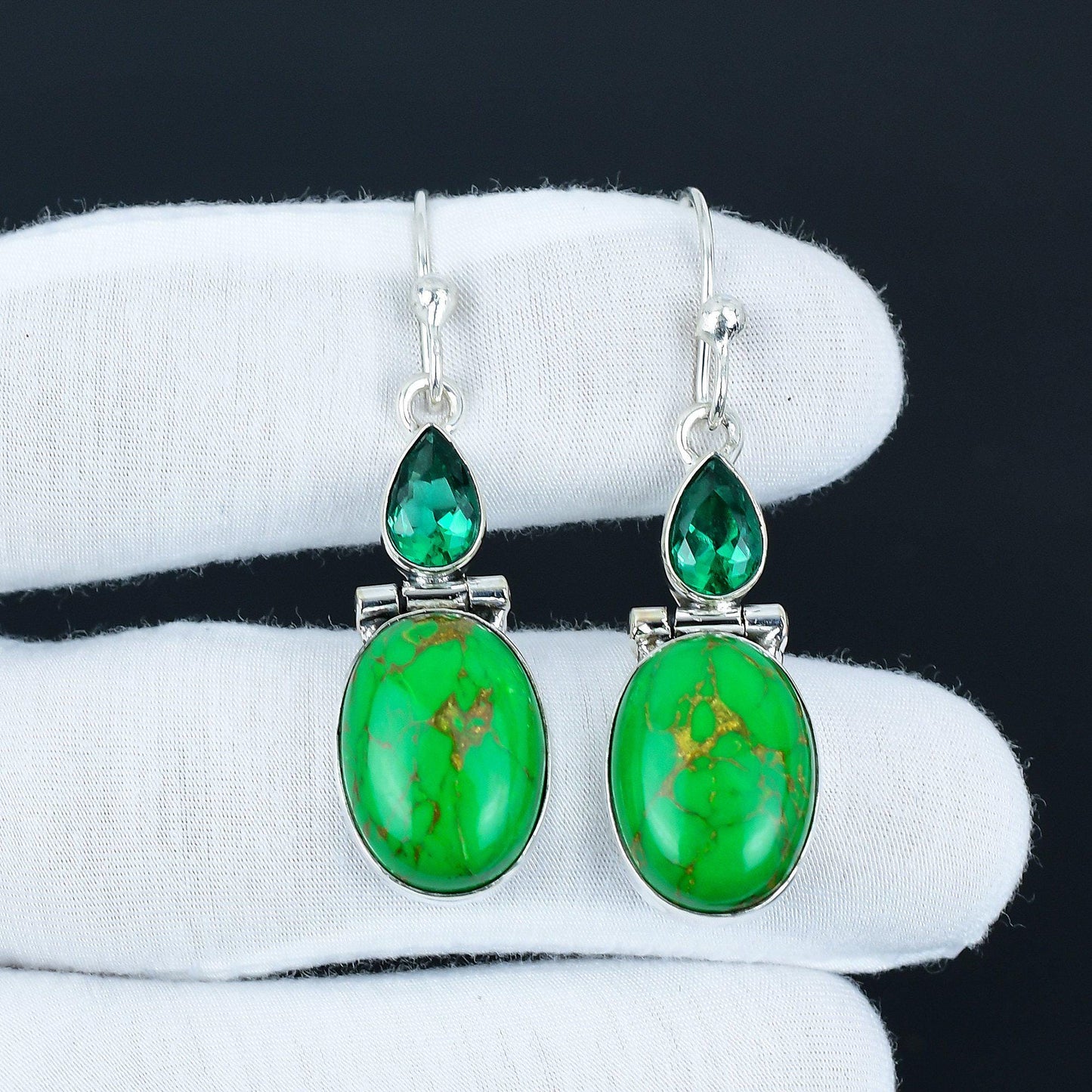 Green Copper Turquoise & Apatite Dangle Earrings