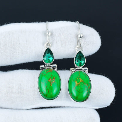 Green Copper Turquoise & Apatite Dangle Earrings